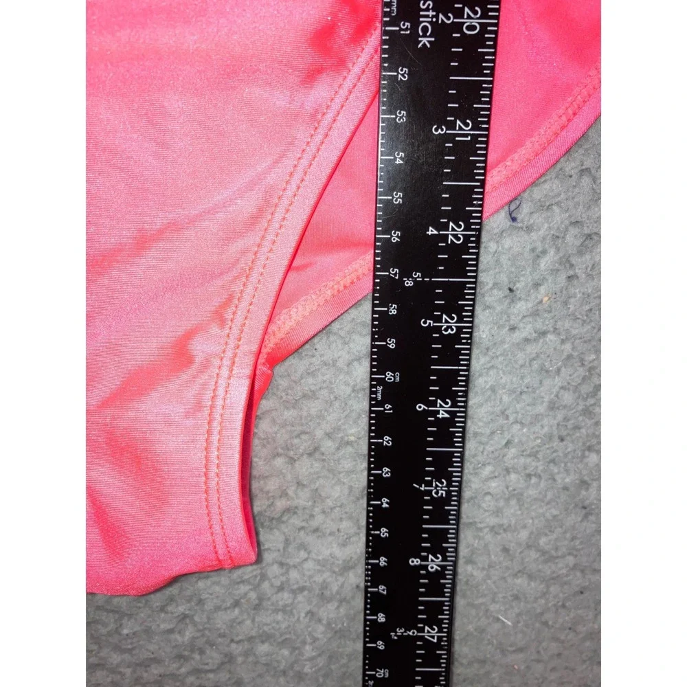 One Piece Swimsuit Women Large Neon Hot Pink Ruched V-Neck Twist Beach Poolside‎